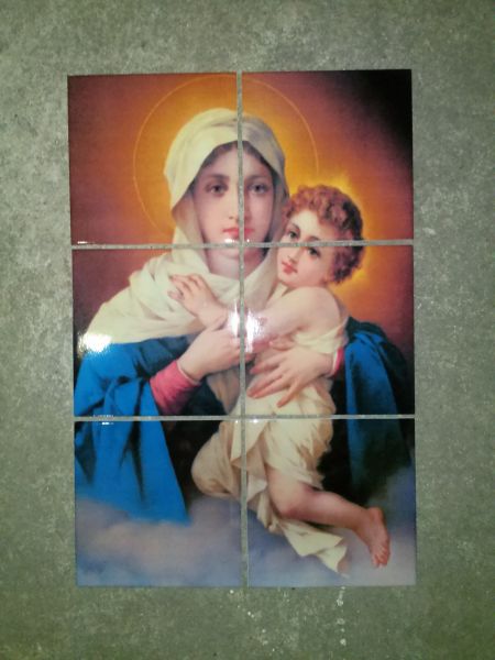 Azulejo Mosaico Personalizado Virgem Maria e Menino Jesus